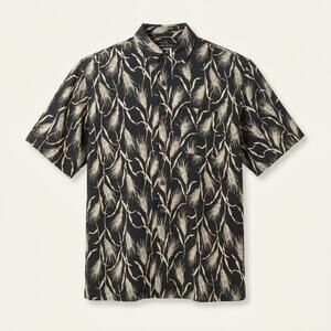 Bobby Chan 100% Silk Men's Large Short Sleeve Button Down Shirt - Black Print